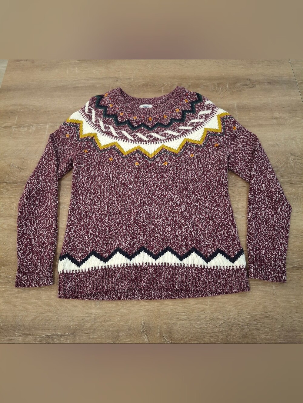Old Navy Classic Fair Isle Chunky Knit Crewneck Sweater Women's Large Maroon
